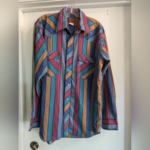 Vintage Rustler Mens  Stripe Pearl Snap Western Wear Size XL 16 34/35.